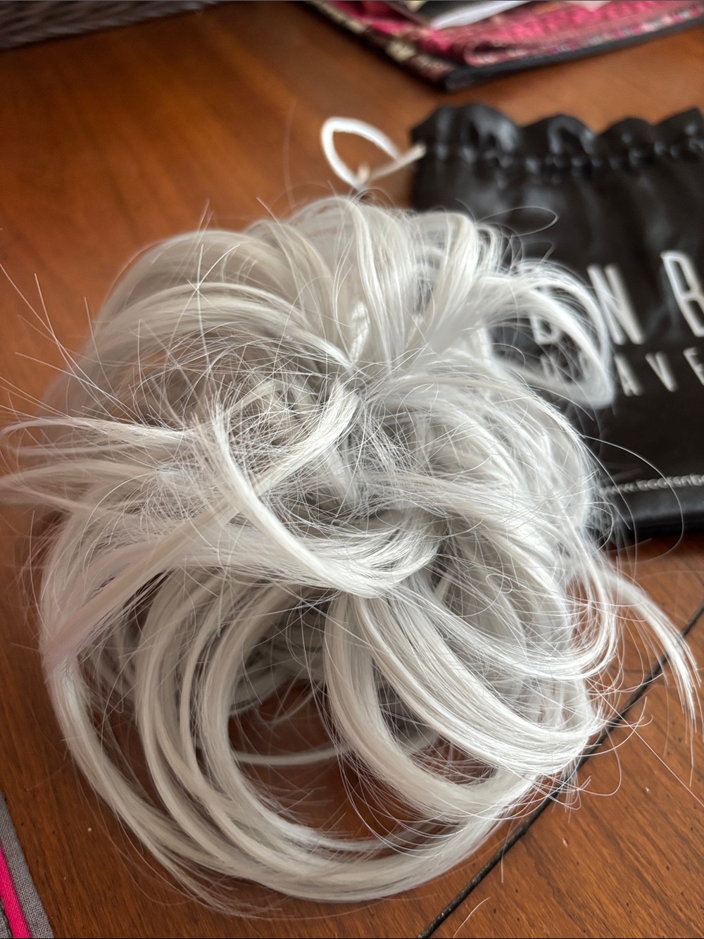 Gray Synthetic Hair Bun Scrunchie - Elegant Silver Tone